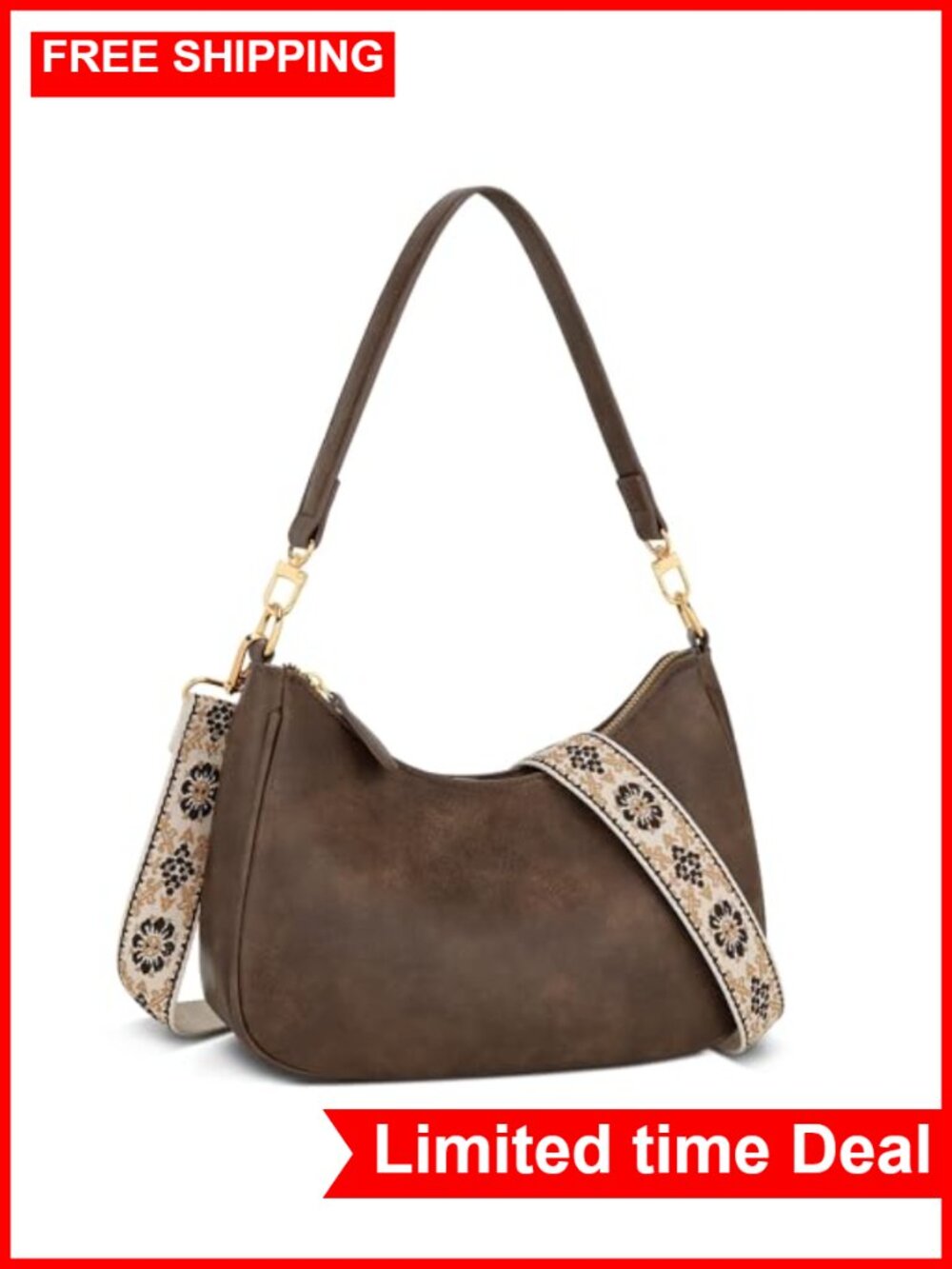 Vintage Boho Crossbody Bag for Women, PU Leather Shoulder Bag